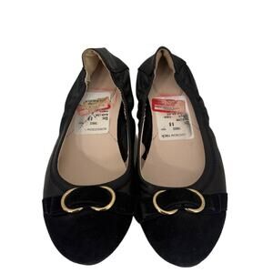 Cole Haan Black Leather Ballet Flats Gold Hardware Bow Detail Size 8B